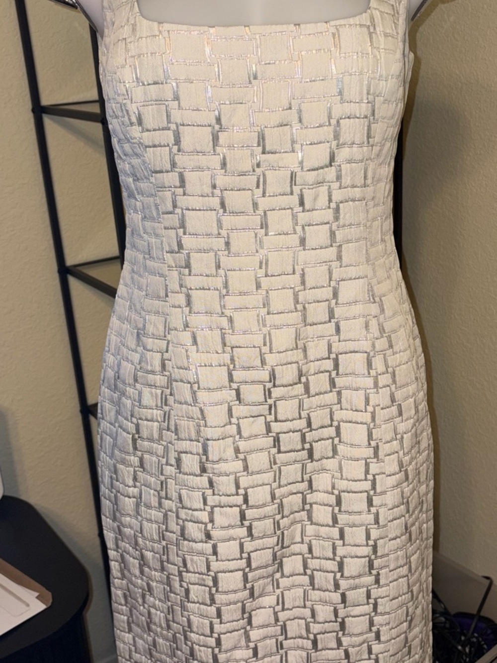 Ralph Lauren Cream Strapless Textured Square-Neck Dress